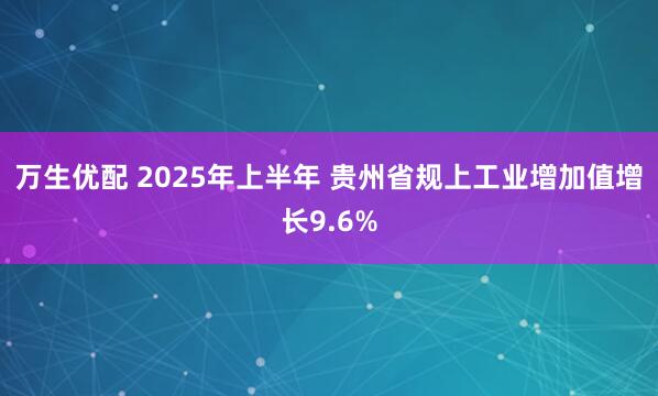 万生优配 2025年上半年 贵州省规上工业增加值增长9.6%
